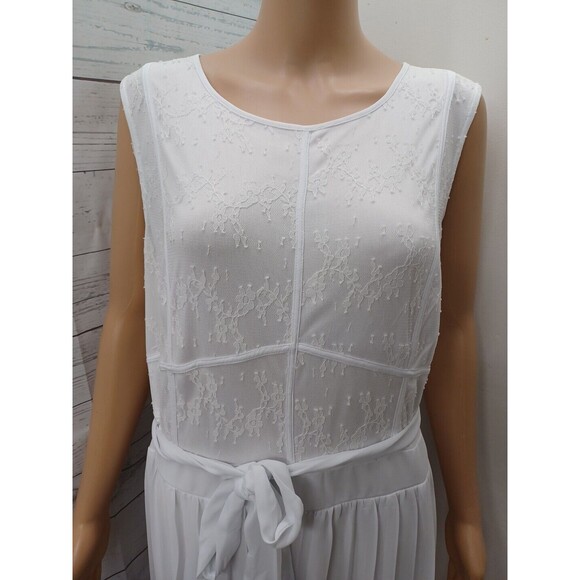 Ashley Stewart White Sleeveless Tie Waist Pleated Wide Leg Jumpsuit 20W Chiffon - Picture 2 of 11